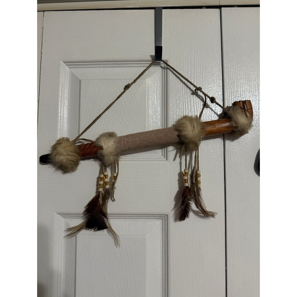 Native American Indian Peace Pipe Decor Navajo 18" Antler Bone Leather